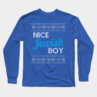 Funny Ugly Hanukkah Sweater, Nice Jewish Boy Long Sleeve T-Shirt